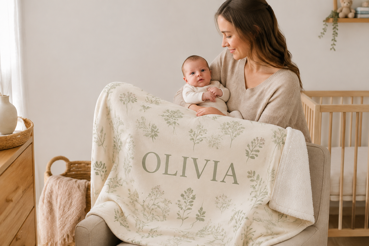 Personalised Baby Blanket with Name – Soft Fleece Baby Gift